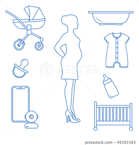 Pregnant woman and goods for babies Pregnant woman and goods for babies 49385383