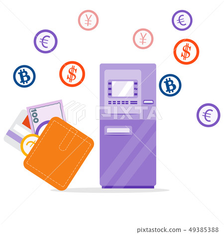 ATM, coins, currency, wallet, bank card, banknote ATM, coins, currency, wallet, bank card, banknote 49385388