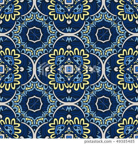 Blue vector seamless ceramic tile design pattern - Stock Illustration ...
