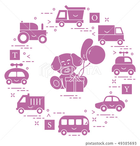 Baby cars, cubes, puppy, gift, balloons Baby cars, cubes, puppy, gift, balloons 49385693