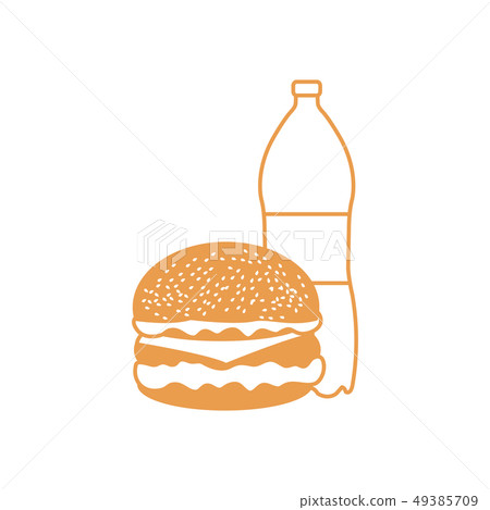 Burger and bottle of soda water Burger and bottle of soda water 49385709