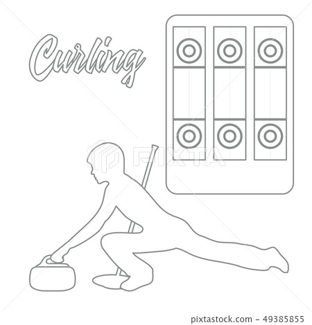 Playground for curling, broom, stone and athlete 49385855