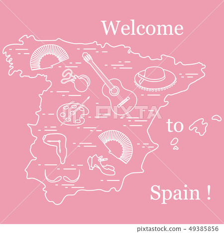 various symbols of Spain arranged in a circle 49385856