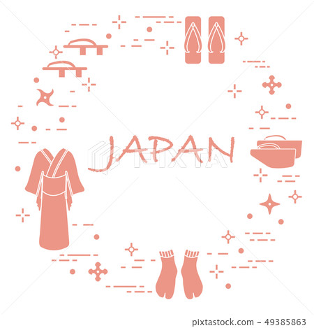 Traditional japanese clothing, shoes and shurikens 49385863