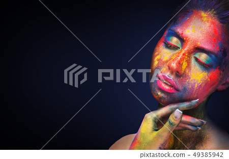 Beauty model with colorful powder make up Beauty model with colorful powder make up 49385942