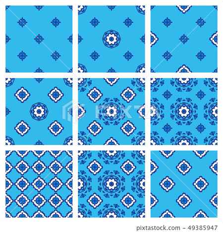 Blue Pattern Collections Seamless pattern set of blue fabric collection - Stock Illustration ...