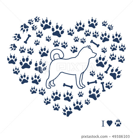 Shiba Inu silhouette on a background of dog tracks 49386103