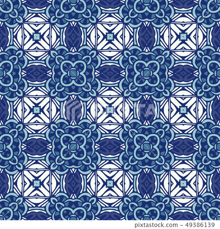 Damask mosaic floral blue seamless tiles vector - Stock Illustration ...