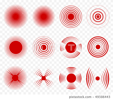 Pain Signs Red Thin Line Icon Set. Vector 49386443