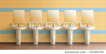 Public toilet interior realistic vector mock-up 49386749