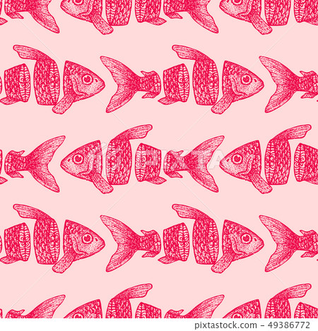 Red Sliced Fish Seamless Pattern 49386772