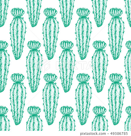 Mint Cactus Seamless Pattern 49386785