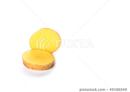 Potato cut slices isolated on white background. Potato cut slices isolated on white background. 49386849