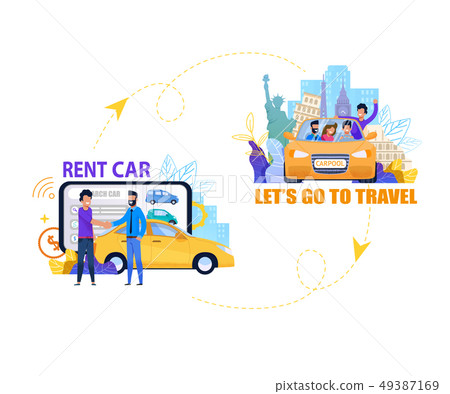 Rent Car For Travel Banner Summer Journey Flat Stock