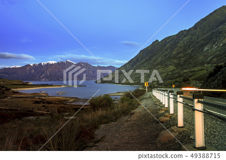 beautiful scenic at dusk of lake hawea between 49388715