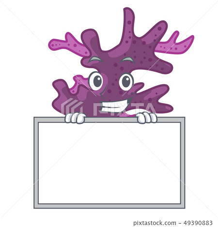 Grinning with board purple coral reef in cartoon aquarium Grinning with board purple coral reef in cartoon aquarium 49390883