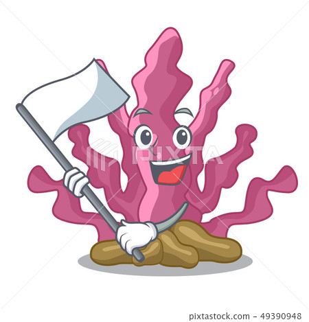 With flag pink seaweed in the mascot aquarium With flag pink seaweed in the mascot aquarium 49390948
