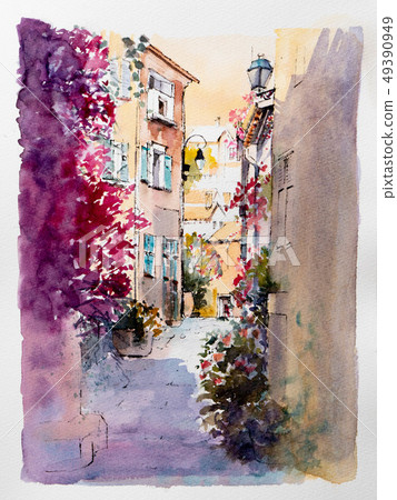 小村莊九重葛在歐洲 小村莊九重葛在歐洲 49390949