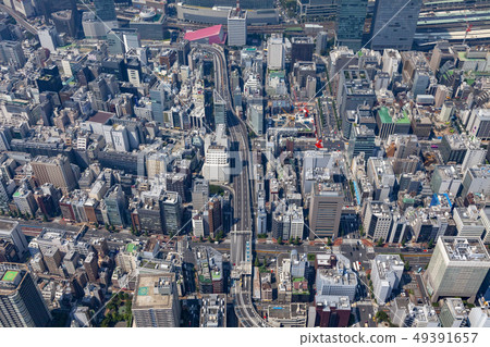 Aerial view of central Tokyo From Ginza 1-chome to Kyobashi, Tokyo Expressway 49391657