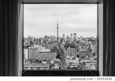 東京的鳥瞰圖，摩天大樓，鳥瞰圖[東京天空樹]黑白照片，單調 49393646