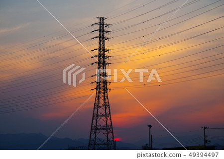 橙色的暮光之城和電源線 橙色的暮光之城和電源線 49394497