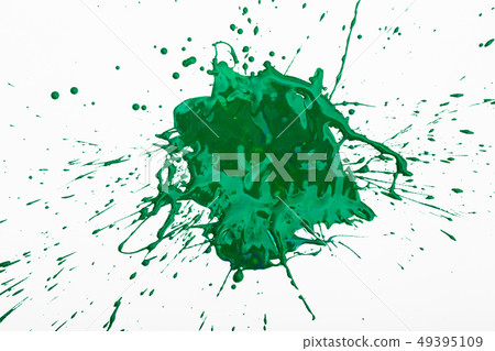 Artistic image of green paint spot spilled on background of white paper Artistic image of green paint spot spilled on background of white paper 49395109