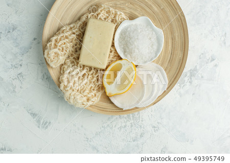 Top view of organic spa skincare bodycare products 49395749