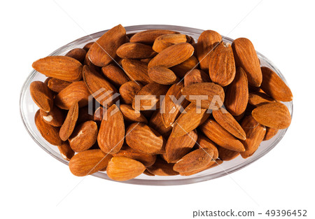 Image of roasted salt almonds on glass bowl, nobody Image of roasted salt almonds on glass bowl, nobody 49396452