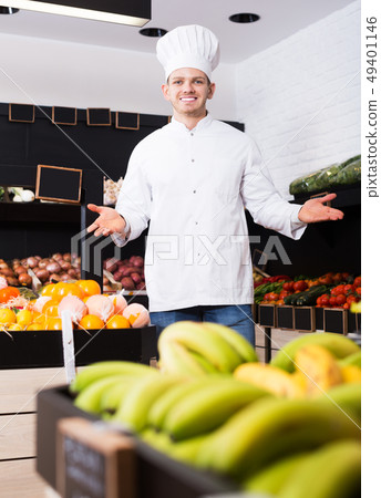 Male cook in grocery shop Male cook in grocery shop 49401146