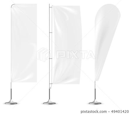 Realistic white banner flags 3d mockup. Realistic white banner flags 3d mockup. 49401420