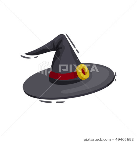 Witch hat with red ribbon on white background. Witch hat with red ribbon on white background. 49405698