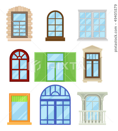 Collection of cartoon colored windows on white background. 49405879