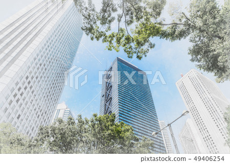 looking up view of city skyline with sketch effect 49406254