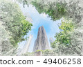 looking up view of city skyline with sketch effect 49406258
