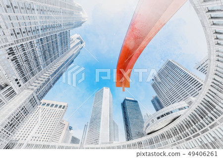 looking up view of city skyline with sketch effect looking up view of city skyline with sketch effect 49406261