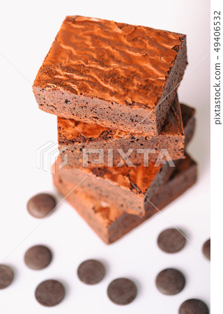 Close up sweet chocolate brownie on white 49406532
