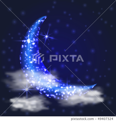 Sky with the moon and stars. Mystical illustration 49407324