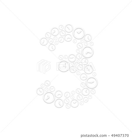 Alphabet set letter number three or 3, Clock 49407370