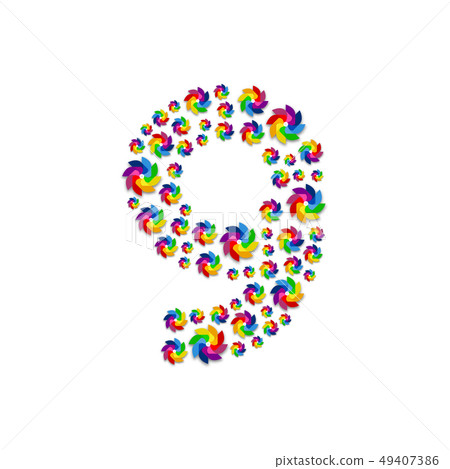 Alphabet set letter number nine or 9, Turbine 49407386