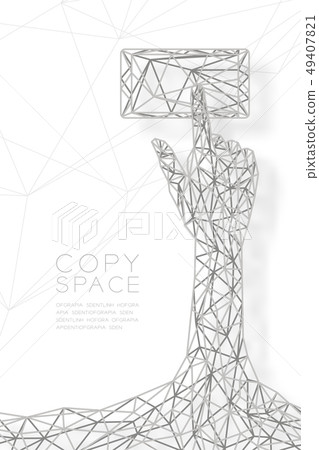 Hand touch screen smartphone shape wireframe 49407821