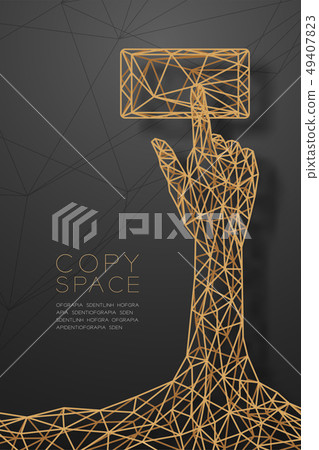 Hand touch screen smartphone shape wireframe 49407823