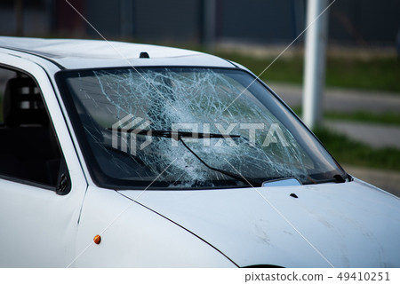 car after an accident, after a pedestrian hit car after an accident, after a pedestrian hit 49410251