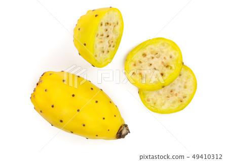 yellow prickly pear or opuntia isolated on a white background. Top view. Flat lay yellow prickly pear or opuntia isolated on a white background. Top view. Flat lay 49410312