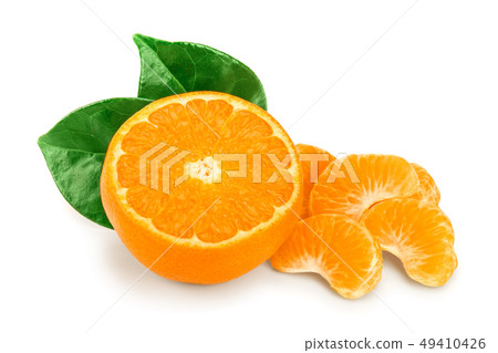 tangerine or mandarin fruit with leaves isolated on white background tangerine or mandarin fruit with leaves isolated on white background 49410426