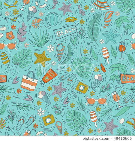 Vector seamless pattern with Summer vacation... - Stock Illustration ...