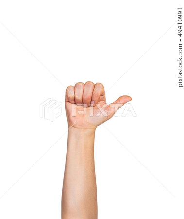Male hand in fist with open thumb up in Like Male hand in fist with open thumb up in Like 49410991