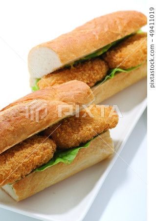 Croquette sand french bread white background 49411019