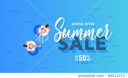 Summer Sale Banner Design With Beach Girls Stock Illustration
