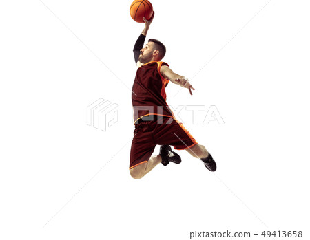 Full length portrait of a basketball player with ball 49413658
