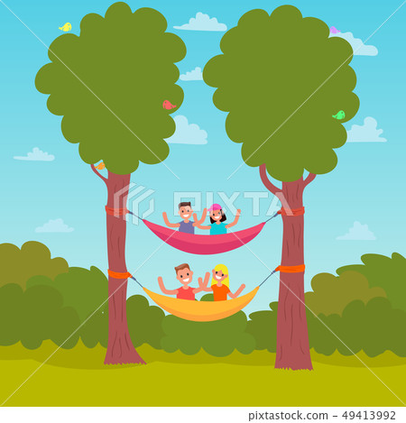 Flat Design Characters Camping Hammocking on a Tree. Vector Flat Design Characters Camping Hammocking on a Tree. Vector 49413992